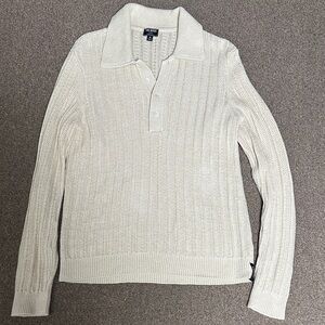 Talbots Cream Cable-Knit Polo Sweater